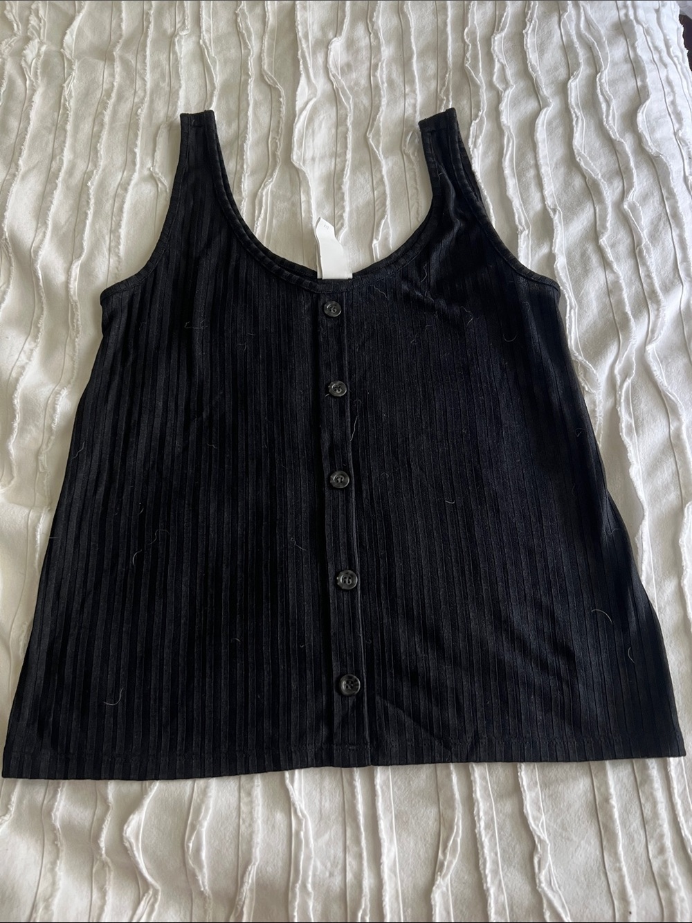 H&M Black Ribbed Button-Front Tank Top